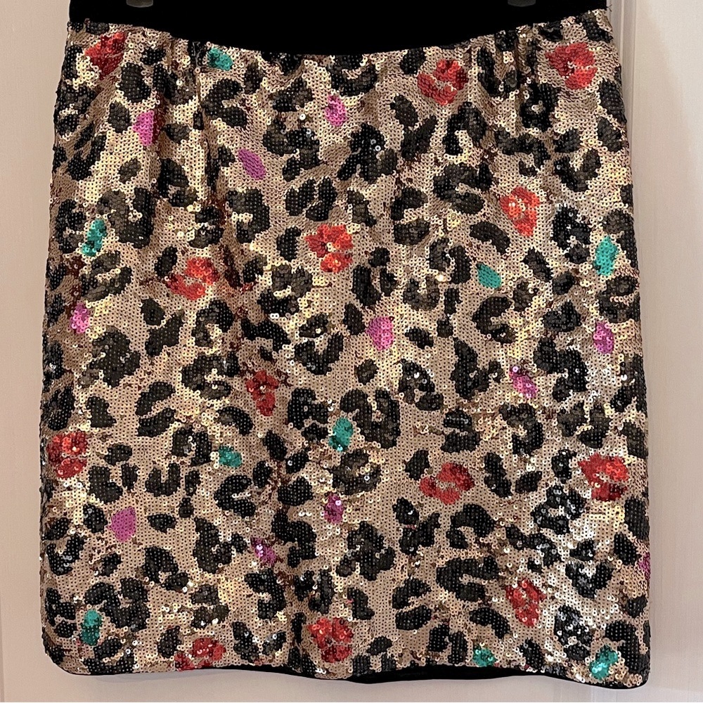 Kate Spade Sz10 sequined leopard gold mini skirt